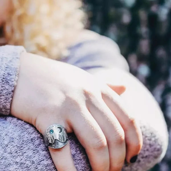 Bague de lune bleue forêt