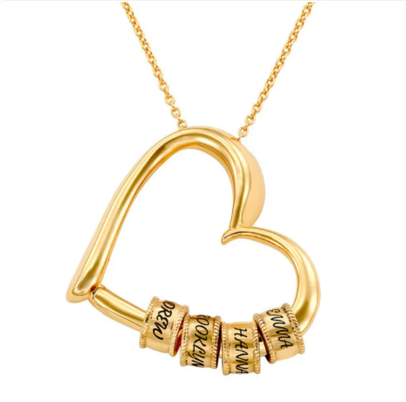 Collier personnalisé en forme de cœur avec possibilité d’accrocher des bagues et gravures de nom personnalisées