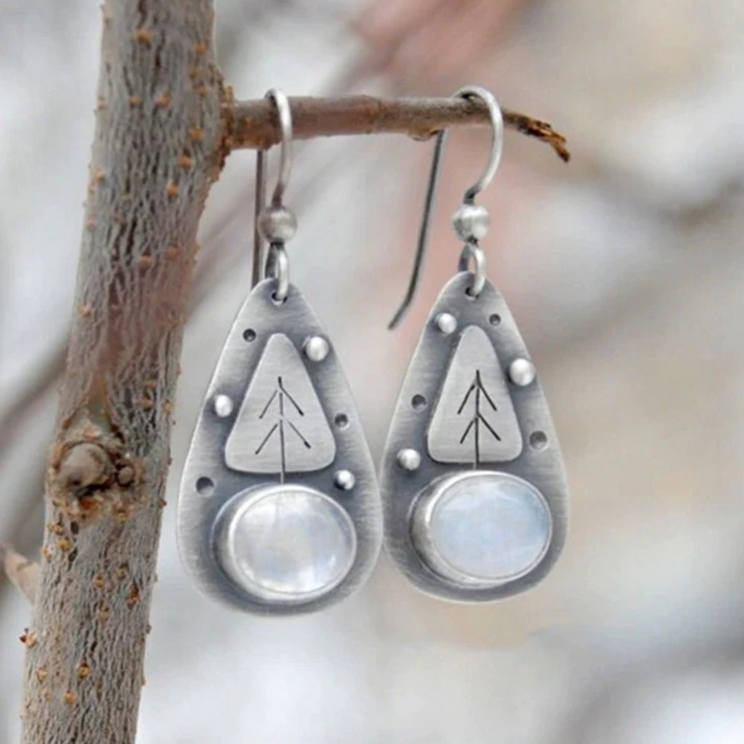 Boucles d'oreilles Boho en opale blanche en argent