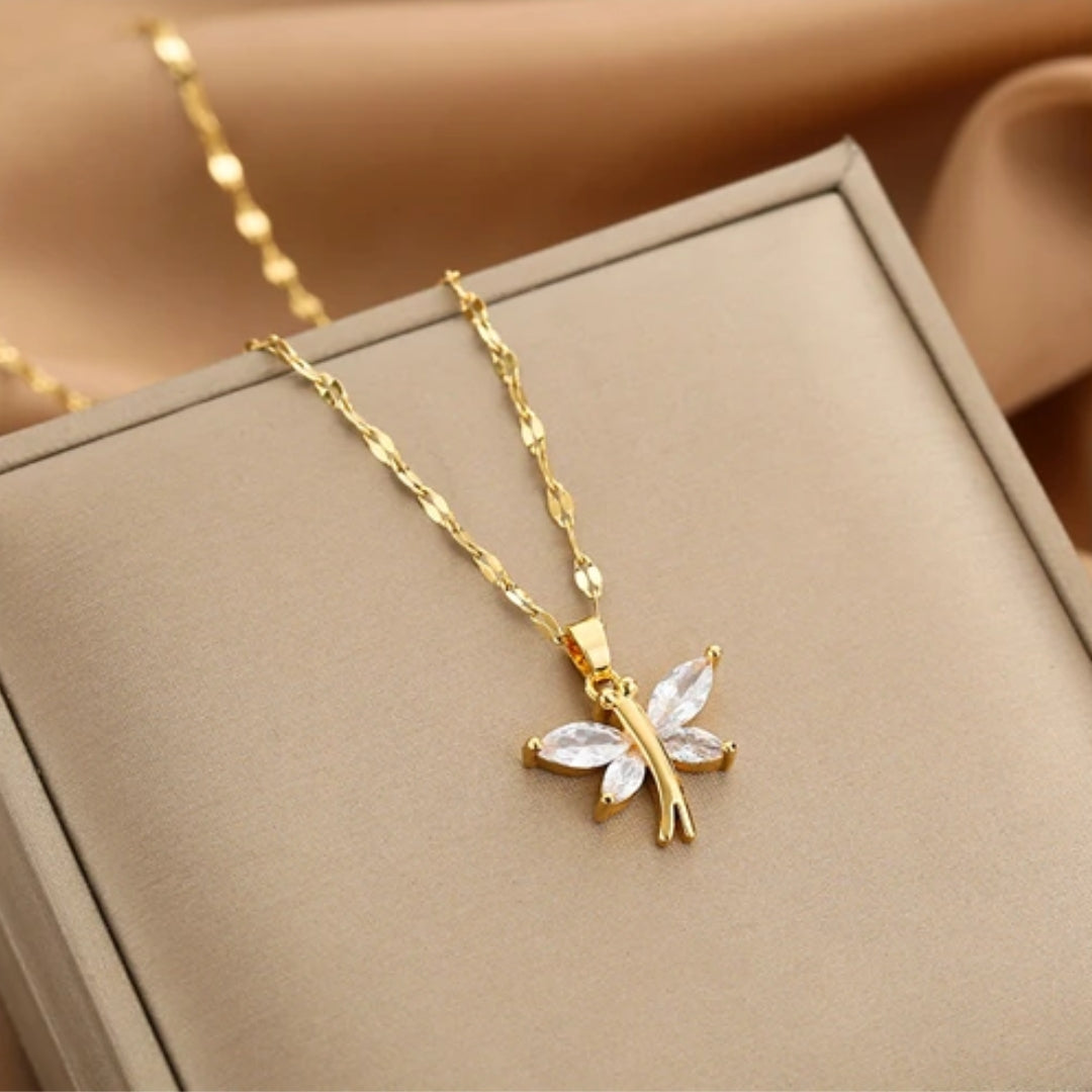 Collier libellule en cristal en or