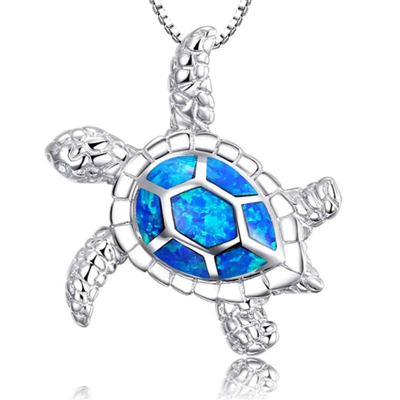 Collier de tortue de mer en opale bleue