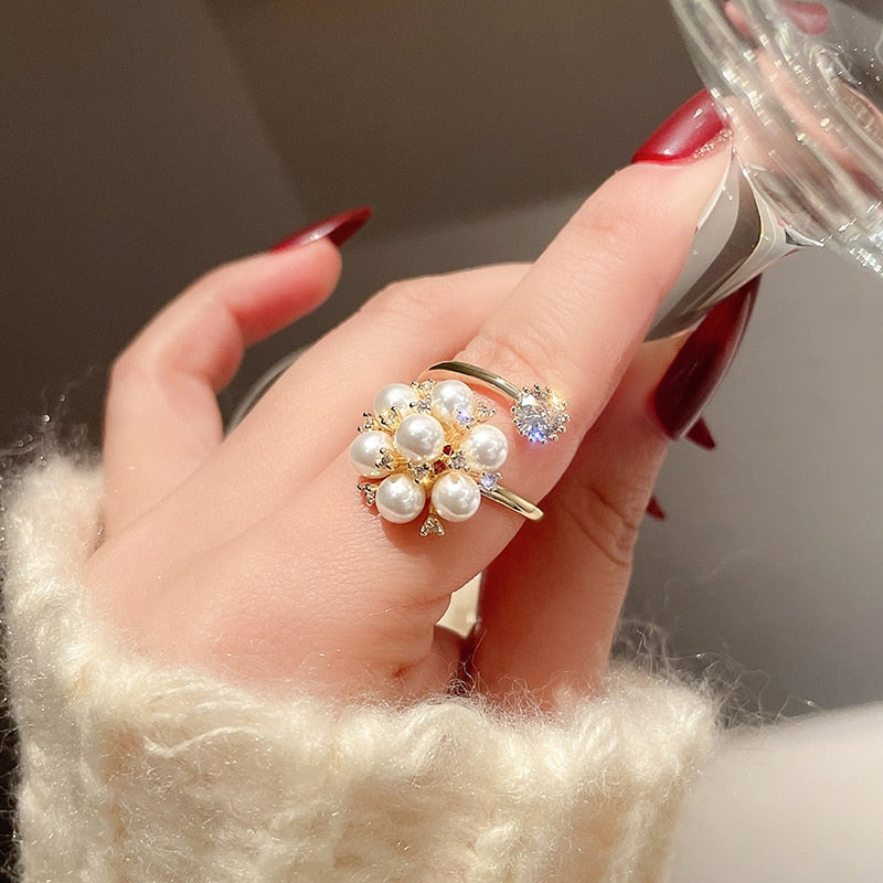 Bague mignonne réglable avec perles