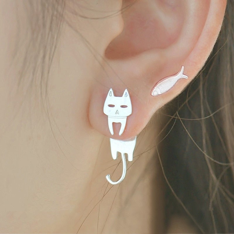 Boucles d'oreilles chatons escalade en argent