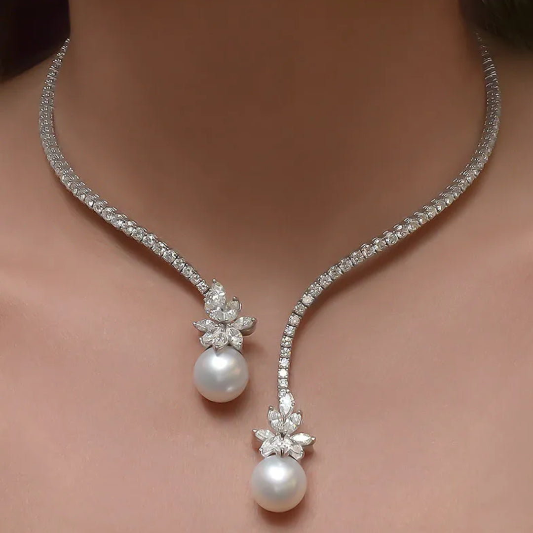 Collier élégant brillant avec perles en argent sterling