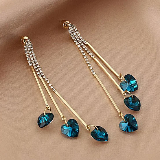 Boules de cristal bleu Boucles d'oreilles élégantes pour la pluie
