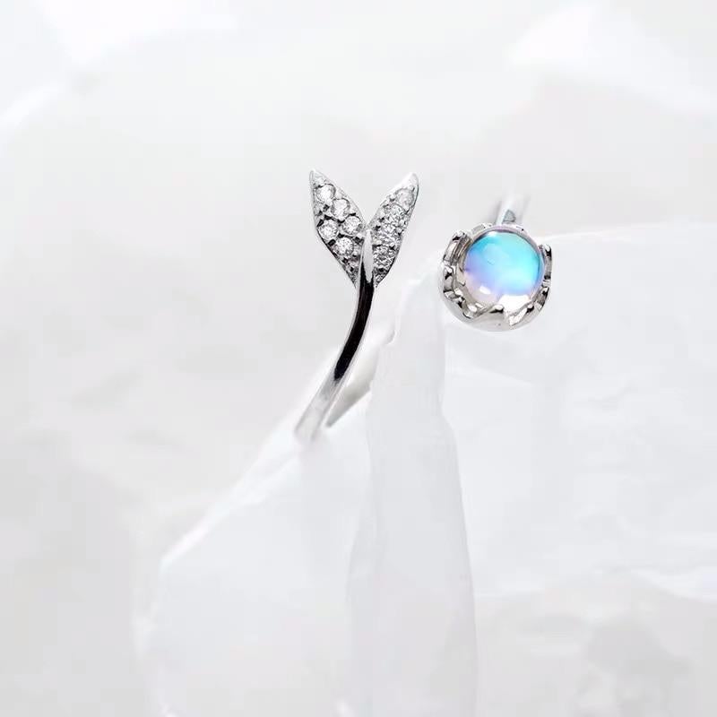 Bague réglable avec queue de dauphin en argent sterling et zirconium bleu