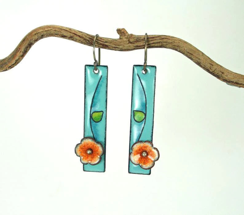 Boucles d'oreilles en email floral