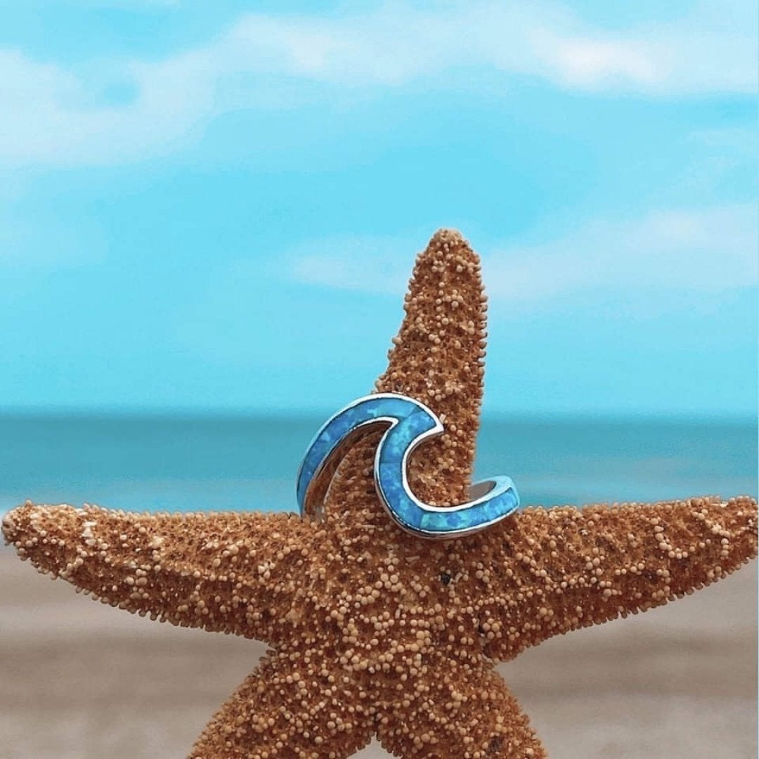 Bague de vagues marines en opale et en argent