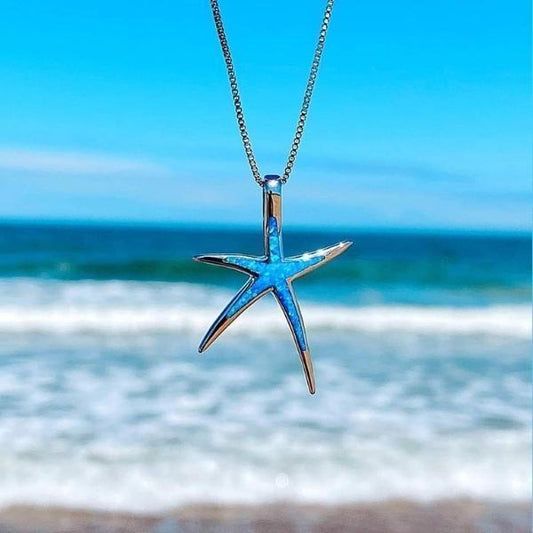 Collier en opale bleue et en argent avec étoile de mer