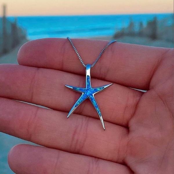 Collier en opale bleue et en argent avec étoile de mer