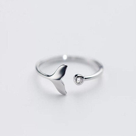 Bague ajustable en argent sterling 925 ornée de zircon, inspirée de la queue de dauphin