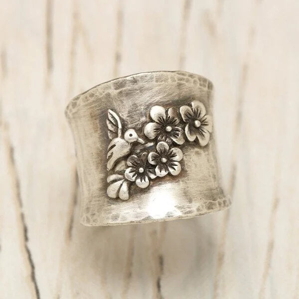 Bague Bande Large Vogel Fleur