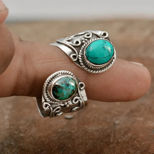 Bague réglable avec double incrustation de turquoise