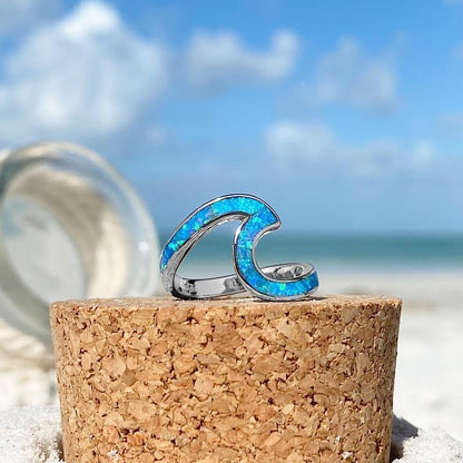 Bague de vagues marines en opale et en argent