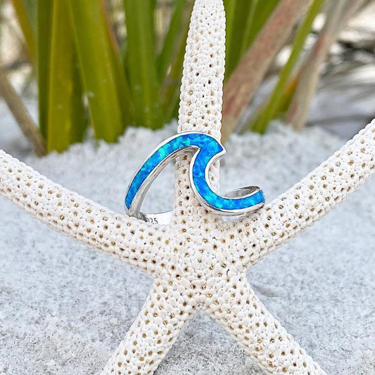 Bague de vagues marines en opale et en argent