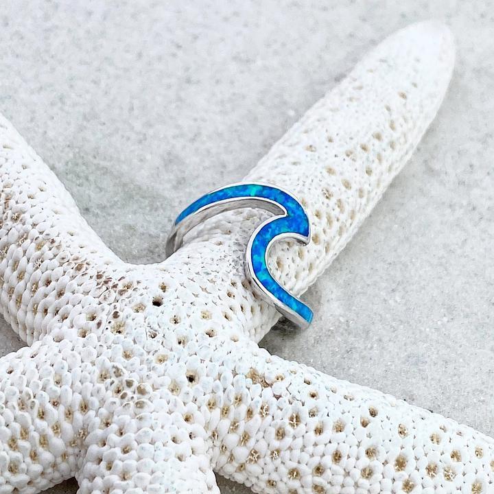 Bague de vagues marines en opale et en argent