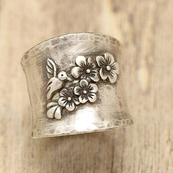 Bague Bande Large Vogel Fleur