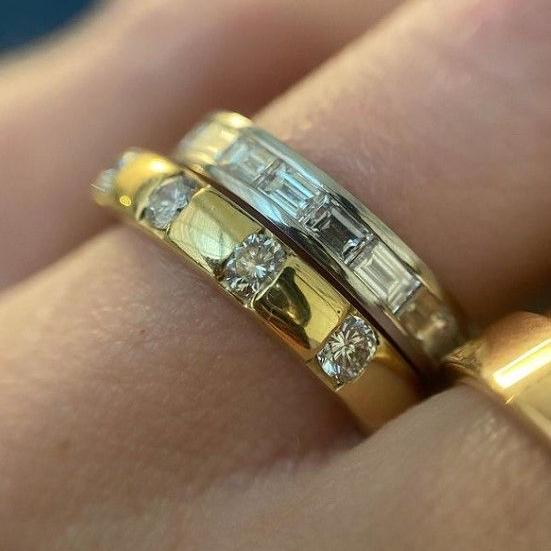 Anneau en cristal double en or et argent vintage