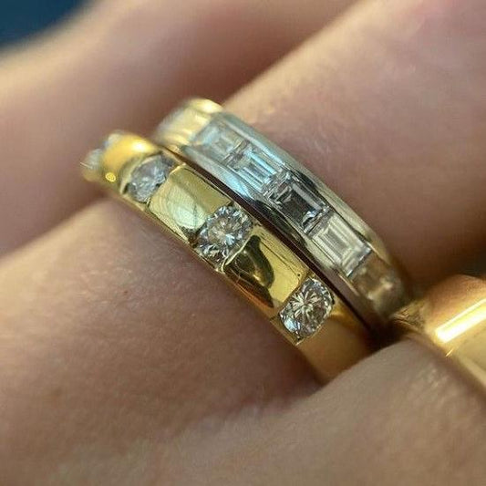Anneau en cristal double en or et argent vintage