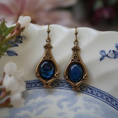 Boucles d'oreilles bohèmes bleues en or