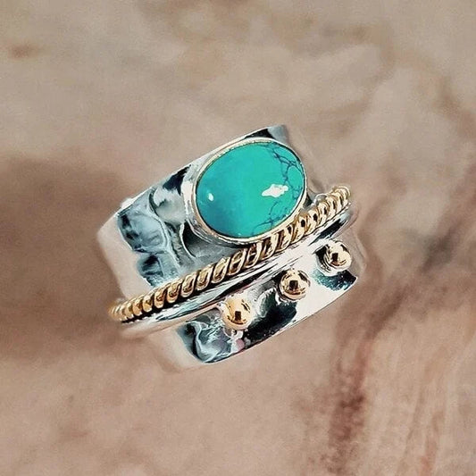 Bague large en ruban turquoise