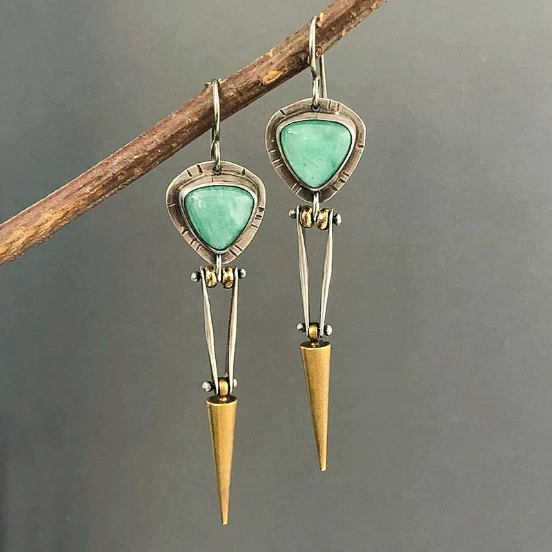 Boucles d'Oreilles Boho Chic en Pierre de Résine Verte Ethnique