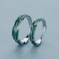 Bague Ajustable en Argent Éblouissante avec Feuilles Vertes Artistiques