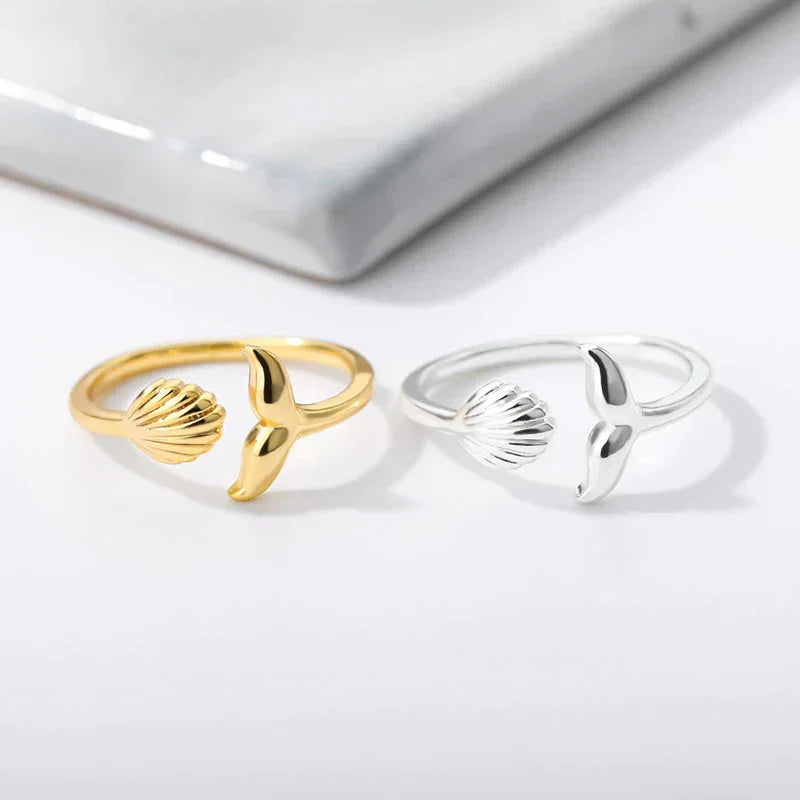 Bague Ajustable Sirène Éblouissante avec Coquillage Doré