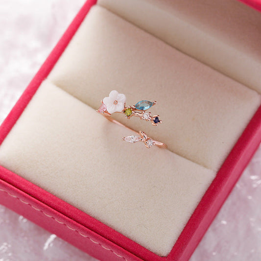 Bague réglable Wildflower avec pierres précieuses en or