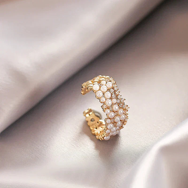 Bague Chic Ajustable en Perles Éclatantes et Zirconias Brillantes