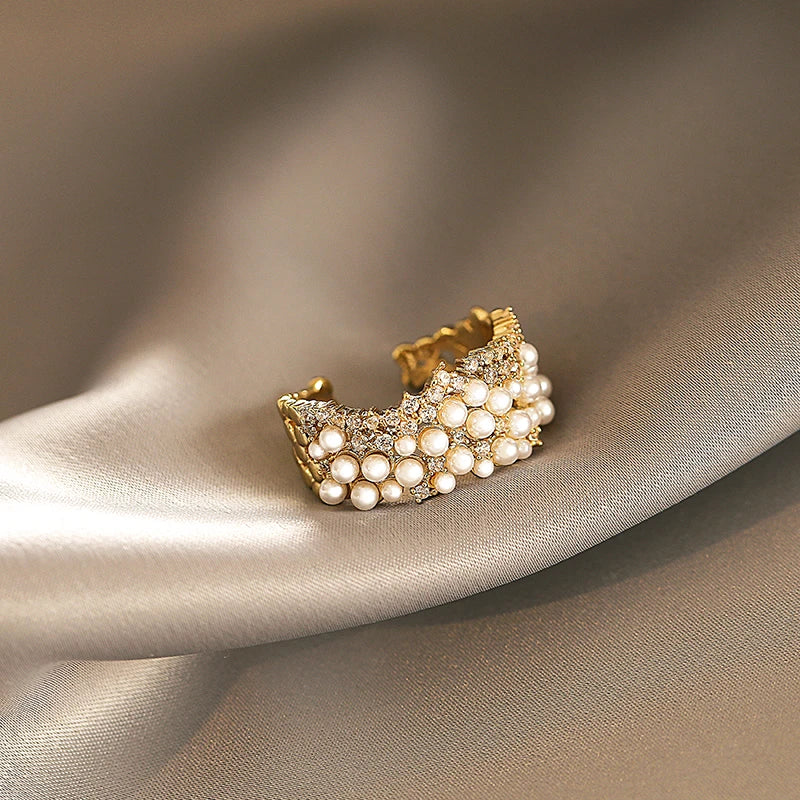 Bague Adjustable Chic en Perles et Éclat de Zirconia