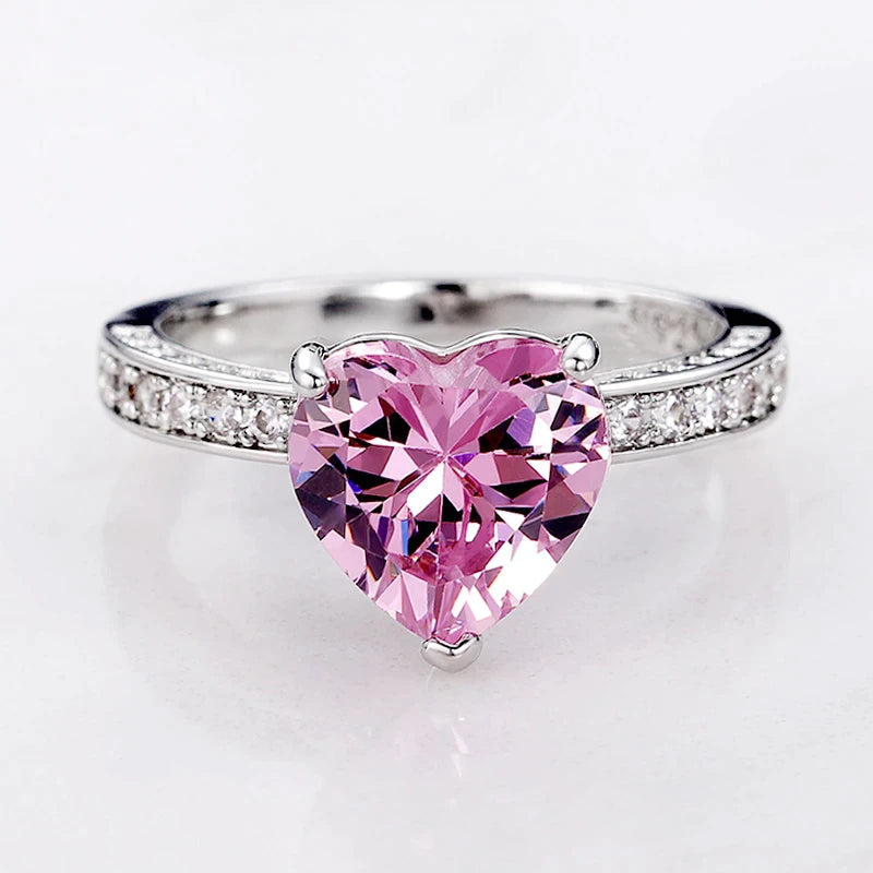 Bague ajustable en forme de cœur en zirconium argenté