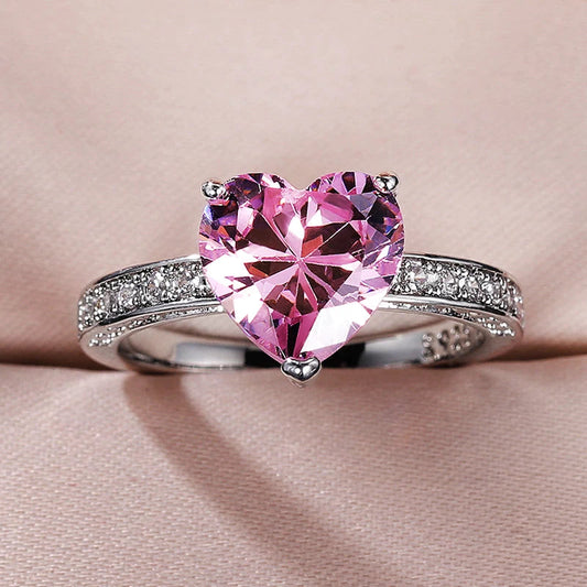 Bague ajustable en forme de cœur en zirconium argenté