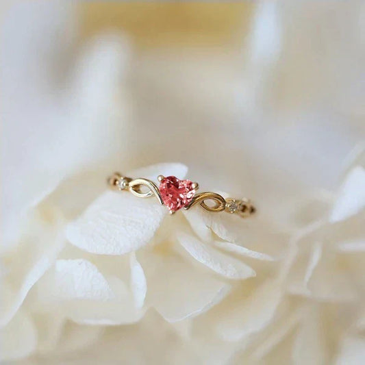 Bague cœur en zircon rouge en or
