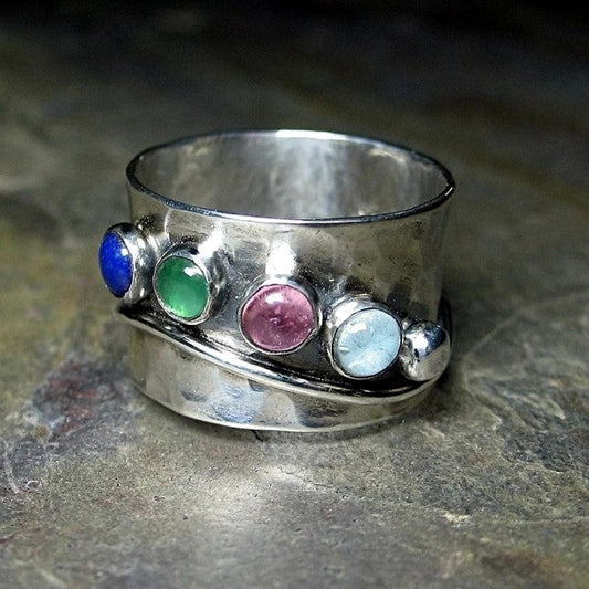 Bague bohème avec cristaux multicolores