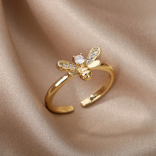 Bague d'abeille dorée ajustable