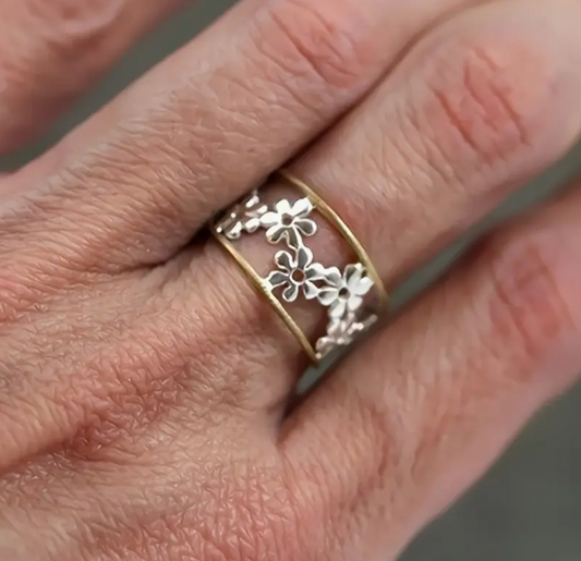 Bague en émail floral vintage exquisie