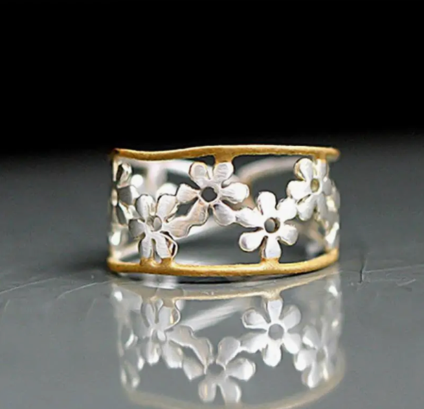 Bague en émail floral vintage exquisie