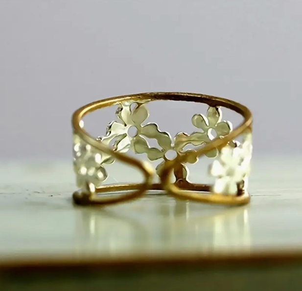 Bague en émail floral vintage exquisie