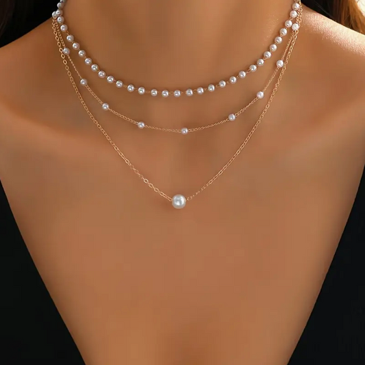 Collier à perles à 3 rangs en or
