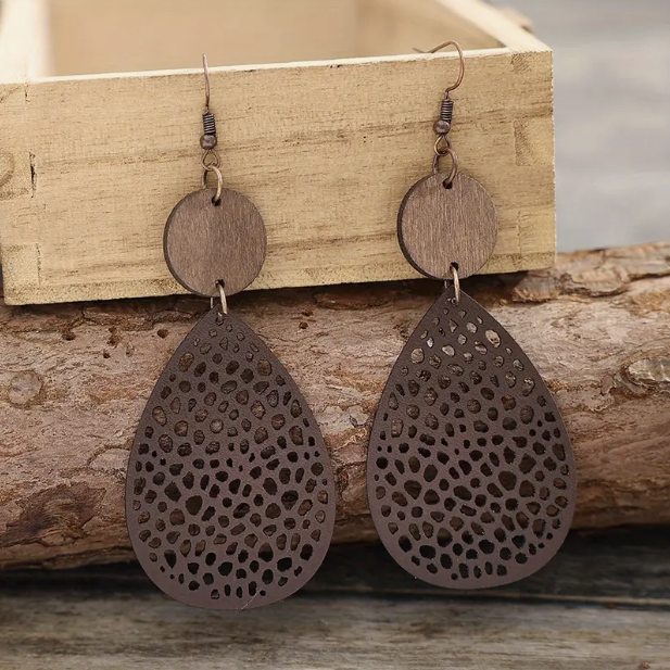 Boucles d'oreilles à goutte en cuir vintage