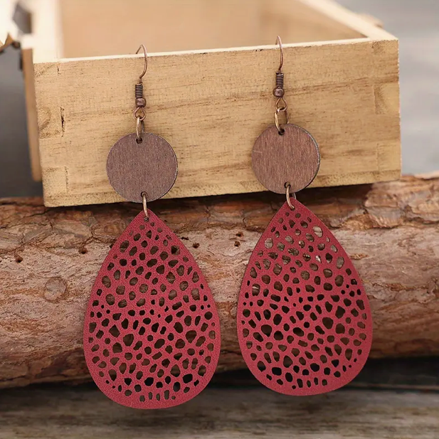 Boucles d'oreilles à goutte en cuir vintage