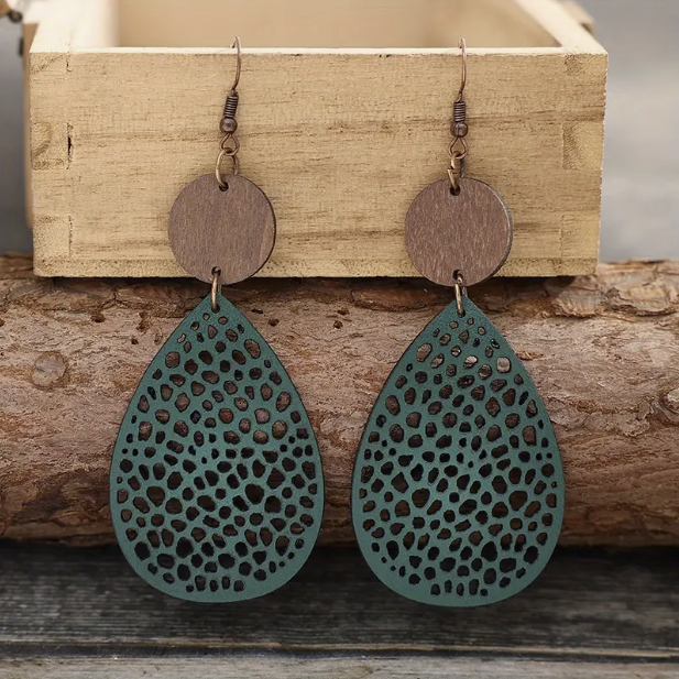 Boucles d'oreilles à goutte en cuir vintage