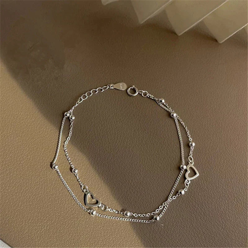 Bracelet en Argent à Cœur Réglable pour un Élégant Style Personnalisé