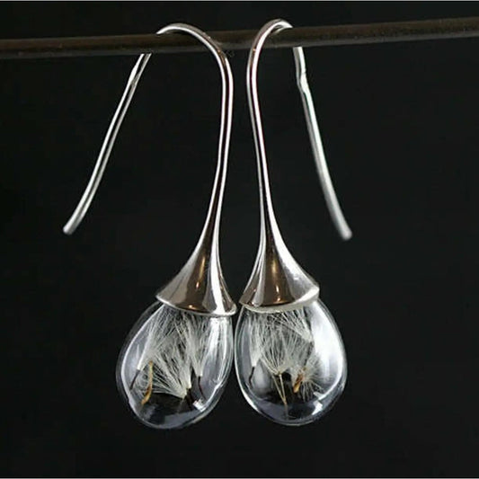 Boucles d'oreilles avec pendentif en dent de lion argenté