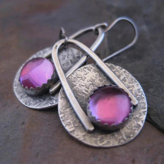 Boucles d'oreilles bohèmes en argent sterling ornées de magnifiques pierres violettes
