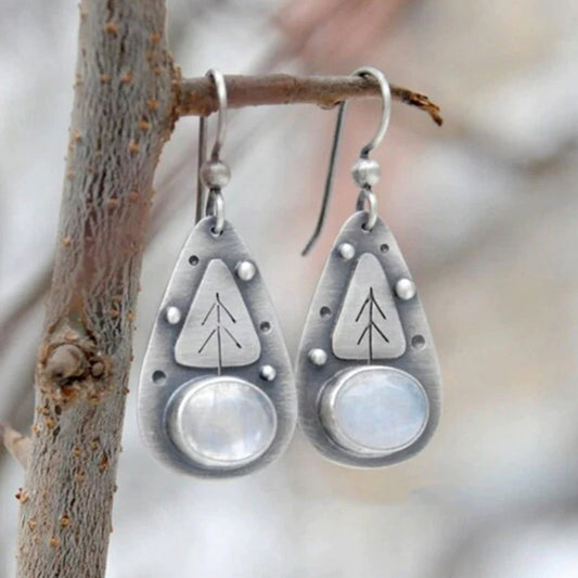 Boucles d'oreilles Boho en opale blanche en argent