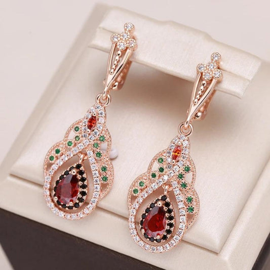 Boucles d'oreilles Mandala Rouge avec zirconium en or