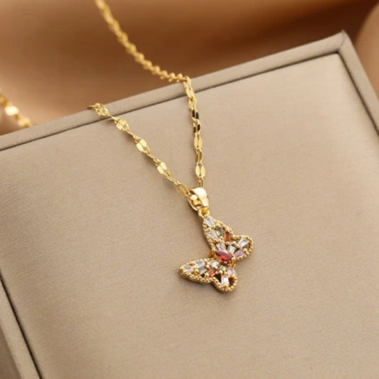 Collier papillon en cristal or