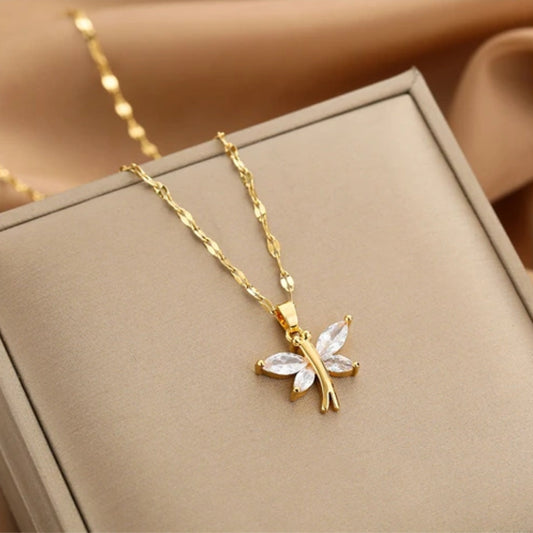 Collier libellule en cristal en or
